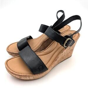 Born Lenore Women’s Platform Wedge Sandal Leather Black/Tan Size US11M EU42